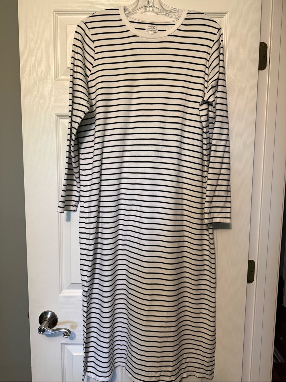 Mud Pie Black & White Striped Long Sleeve Dress